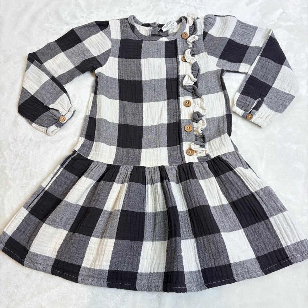 City Mouse Checkered Organic Cotton Dress Gray Black & White Size 5